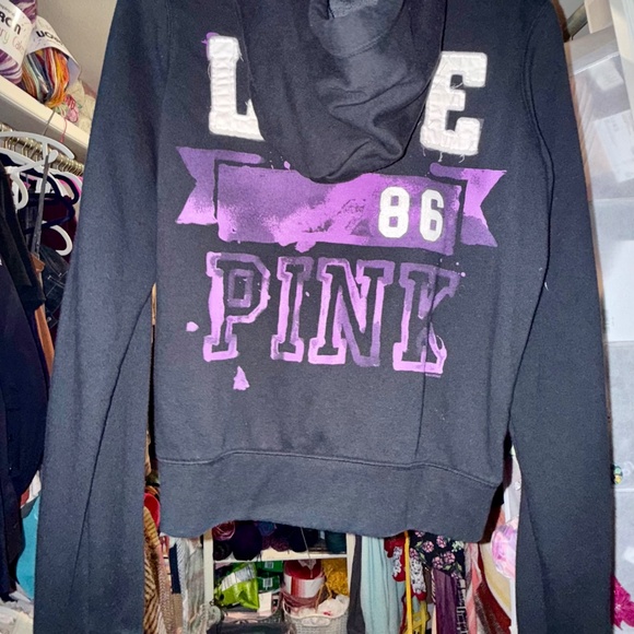 Snag This Cool PINK Love Zip-Up Hoodie – Women’s L, Bold Black & Purple Style! - Picture 3 of 4